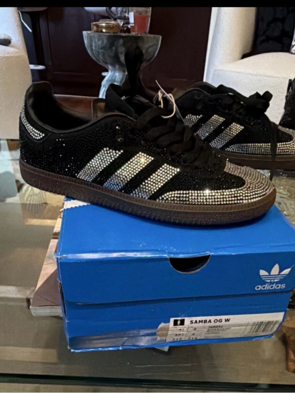 adidas Samba OG W Black with Silver Crystal Stripes - Picture 2 of 4